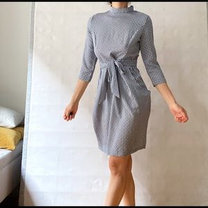 Blue Printed Long Sleeve Dress